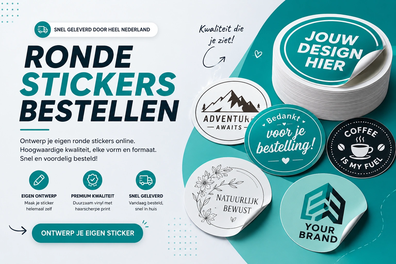 Ronde stickers bestellen - Professionele ronde vinyl stickers online maken met eigen ontwerp, snel geleverd door heel Nederland